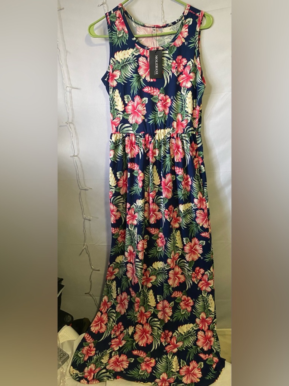 Girls Navy Floral Maxi Dress with Pink Hibiscus Print